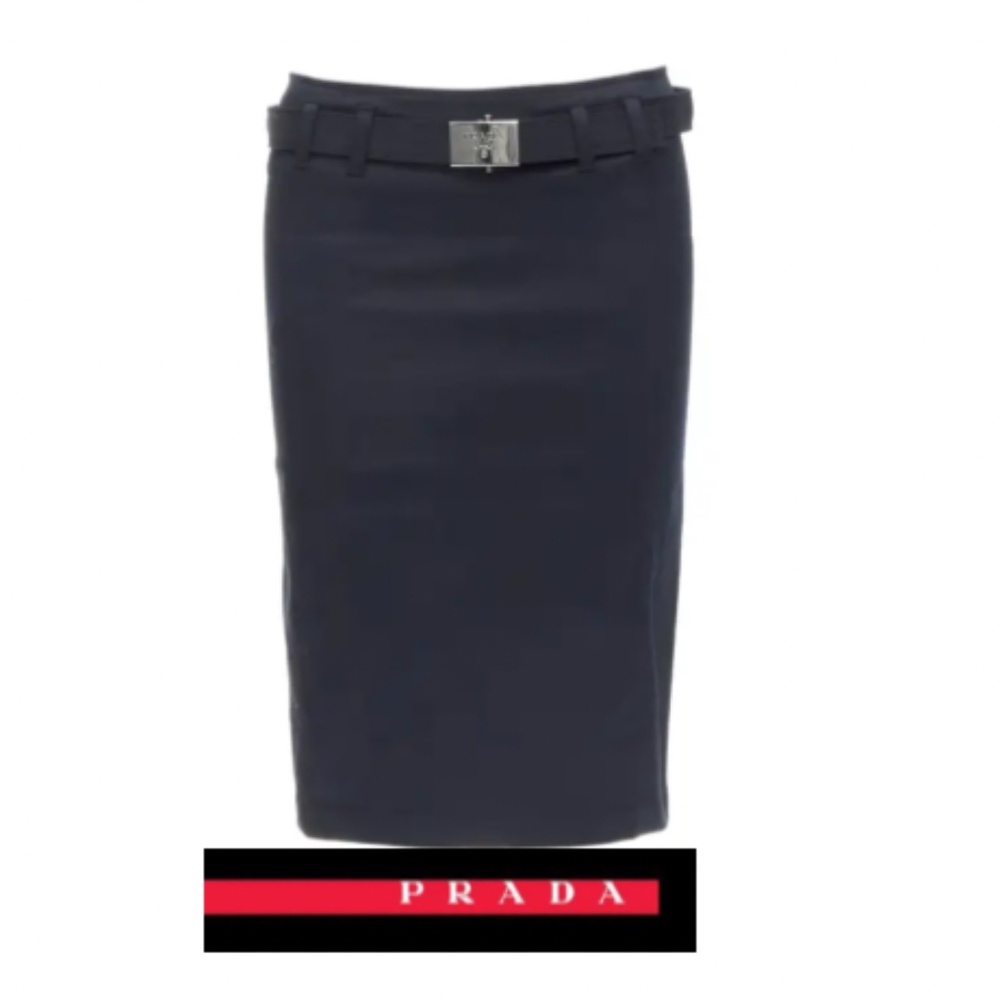 PRADA Silver Logo Belt Skirt
